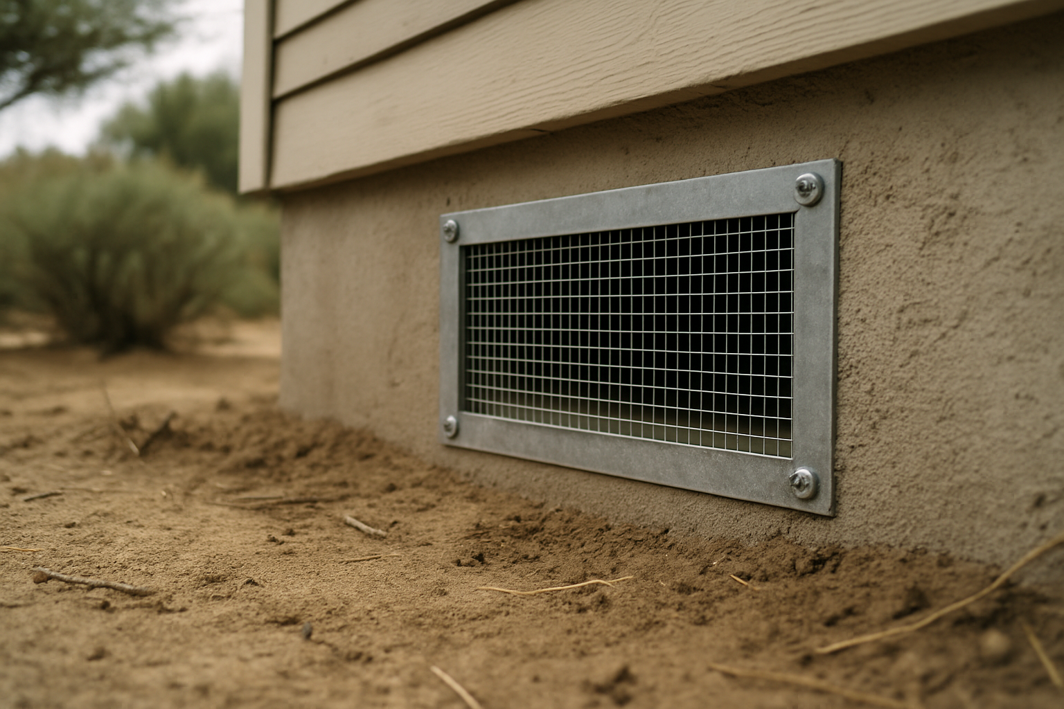 Directly illustrates the copy's anchor example  -  a foundation vent sealed with hardware cloth  -  making the 'sealing 