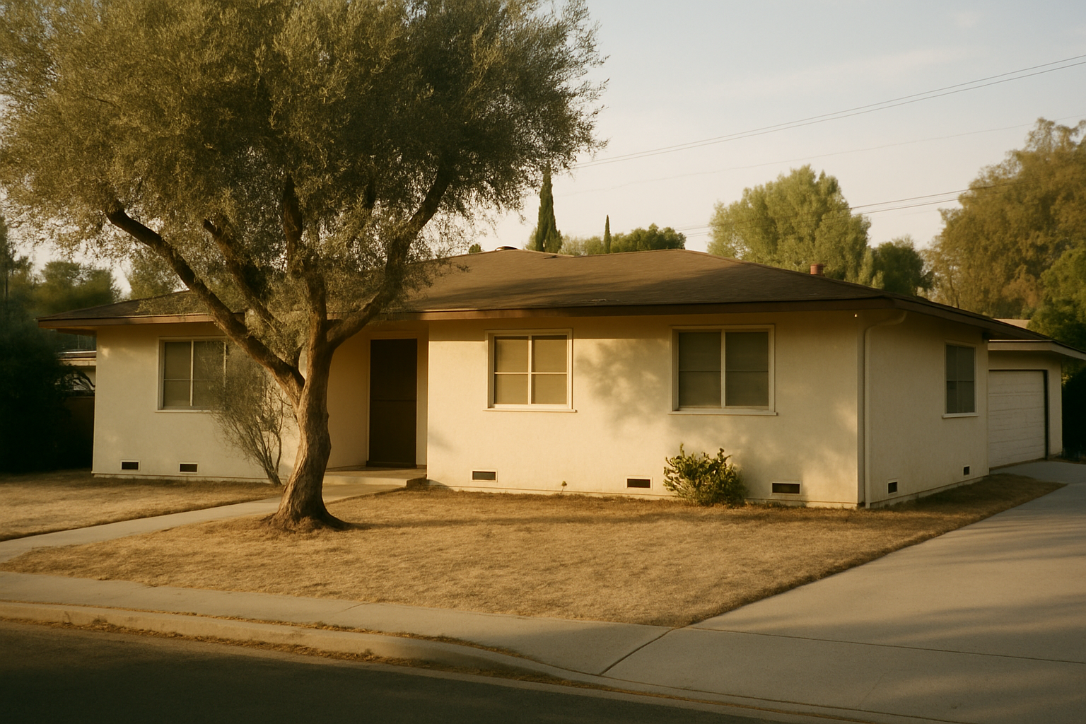 Establishes the archetypal mid-century Valley residential structure with original foundation vents that the surrounding 