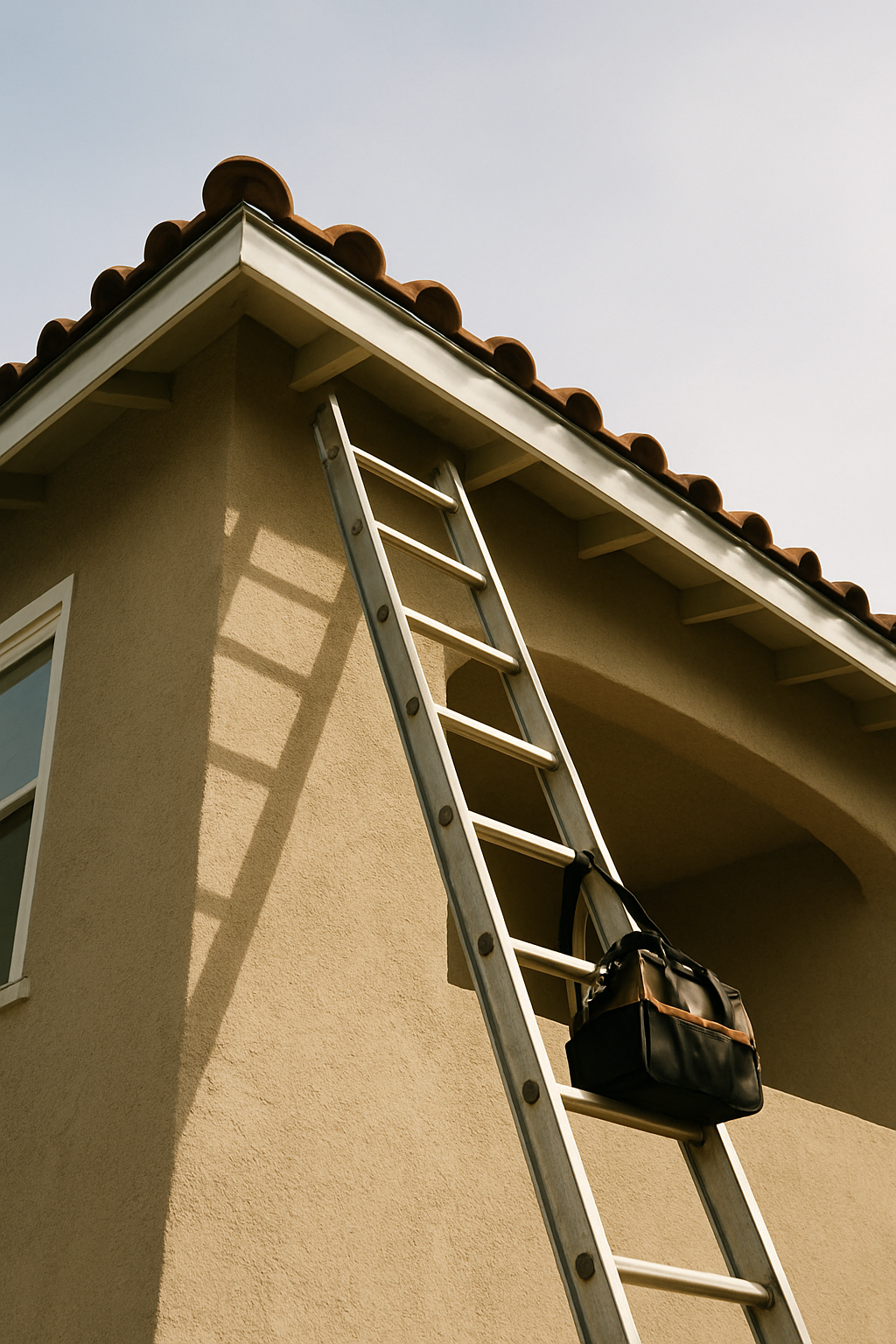 Conveys the scope and physical reality of second-story roofline exclusion work in a Los Angeles residential setting with