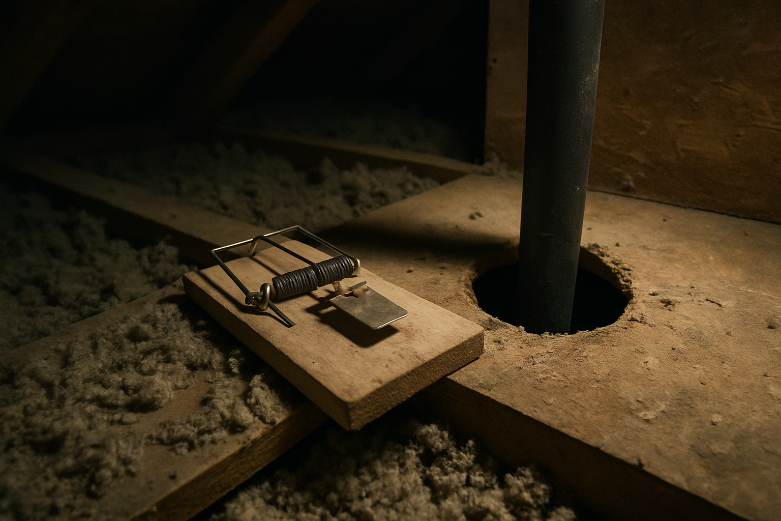 Visually contrasts the trap  -  the extermination approach  -  with the unaddressed structural opening right beside it, 